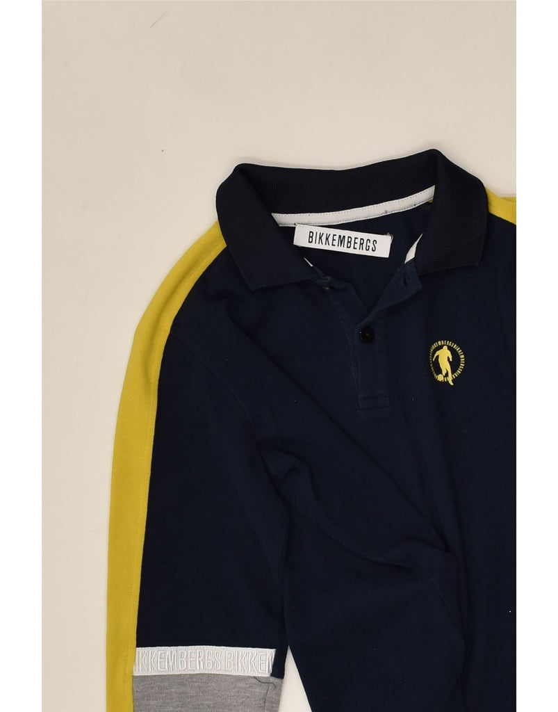 BIKKEMBERGS Boys Long Sleeve Polo Shirt 7-8 Years Navy Blue Colourblock | Vintage Bikkembergs | Thrift | Second-Hand Bikkembergs | Used Clothing | Messina Hembry 