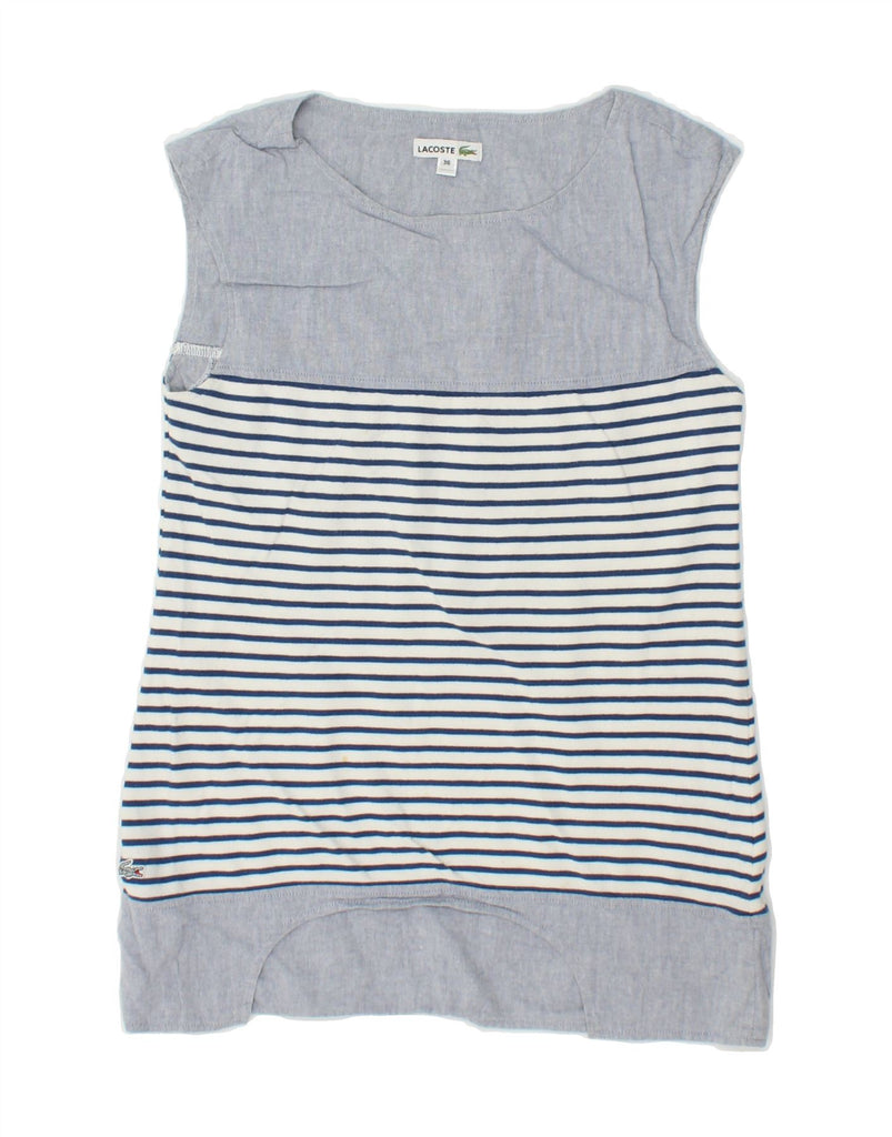 LACOSTE Womens Sleeveless Blouse Top Size 36 Small Blue Striped Cotton Vintage Lacoste and Second-Hand Lacoste from Messina Hembry 