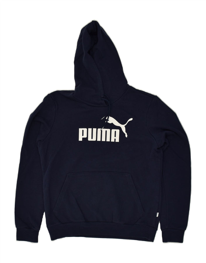 PUMA Womens Graphic Hoodie Jumper UK 14 Large  Navy Blue Polyester | Vintage Puma | Thrift | Second-Hand Puma | Used Clothing | Messina Hembry 