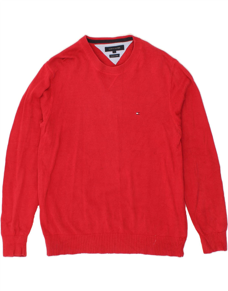 TOMMY HILFIGER Mens Crew Neck Jumper Sweater Large Red Cotton | Vintage Tommy Hilfiger | Thrift | Second-Hand Tommy Hilfiger | Used Clothing | Messina Hembry 