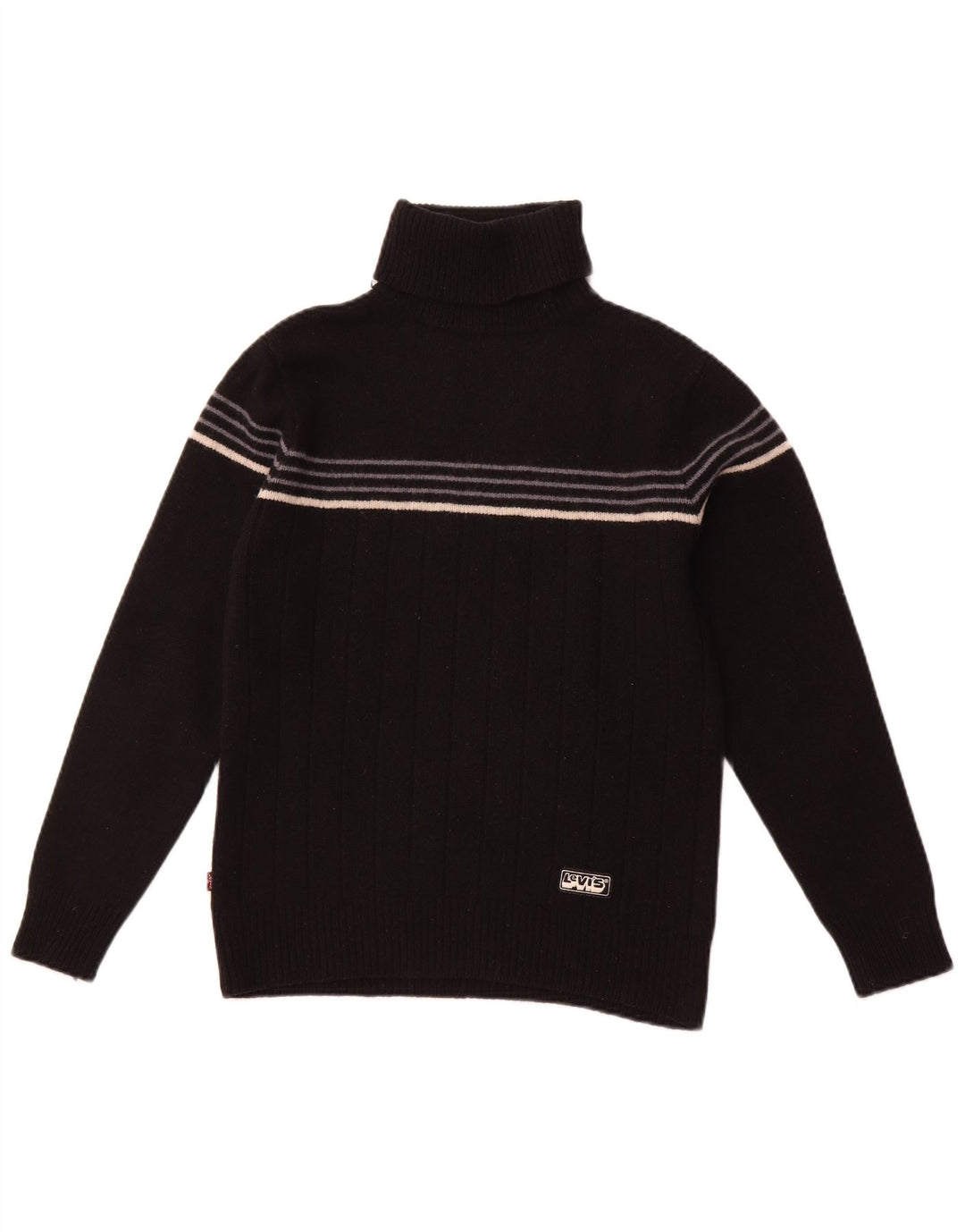LEVI'S Womens Roll Neck Jumper Sweater UK 10 Small Black Striped Lambswool