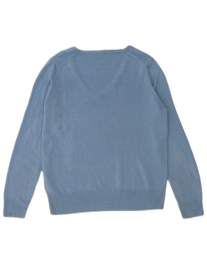 Marks & Spencer Womens V-Neck Jumper Sweater UK 14 Large Blue Acrylic