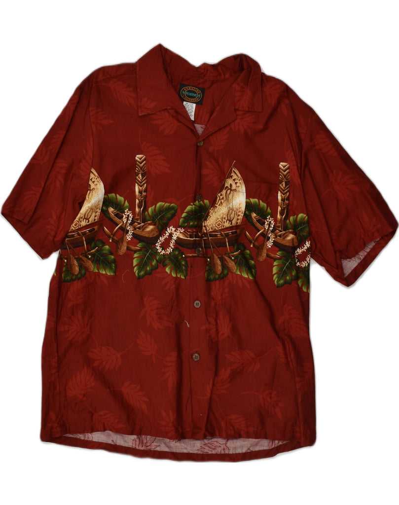 RESERVE Mens Short Sleeve Shirt Large Burgundy Floral Cotton Hawaiian | Vintage Reserve | Thrift | Second-Hand Reserve | Used Clothing | Messina Hembry 