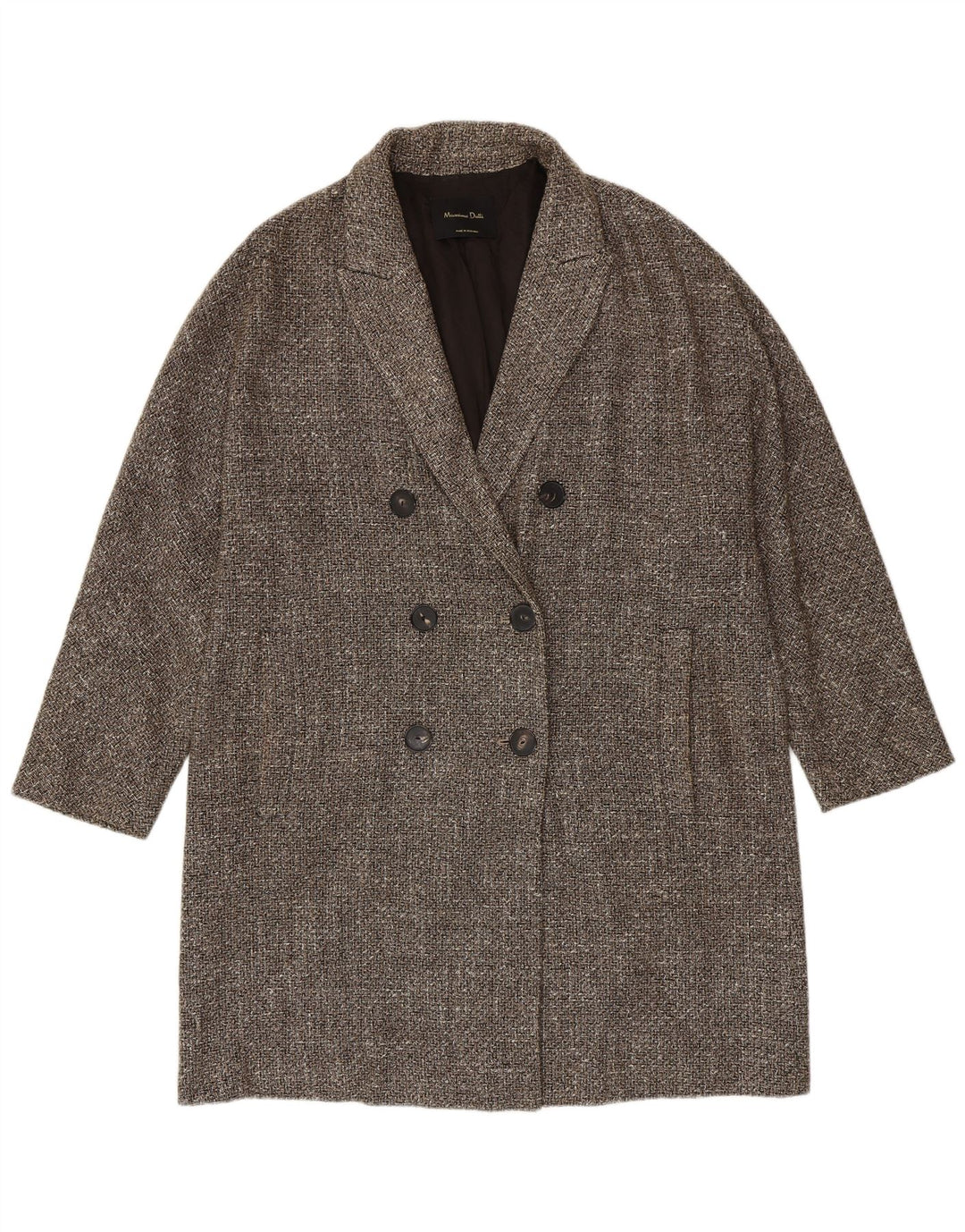 Massimo Dutti Womens Double Breasted Coat UK 16 Large Grey Herringbone