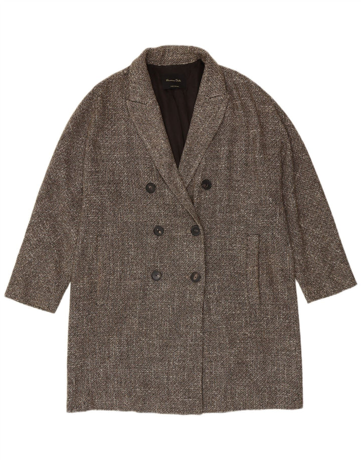 Massimo Dutti Womens Double Breasted Coat UK 16 Large Grey Herringbone
