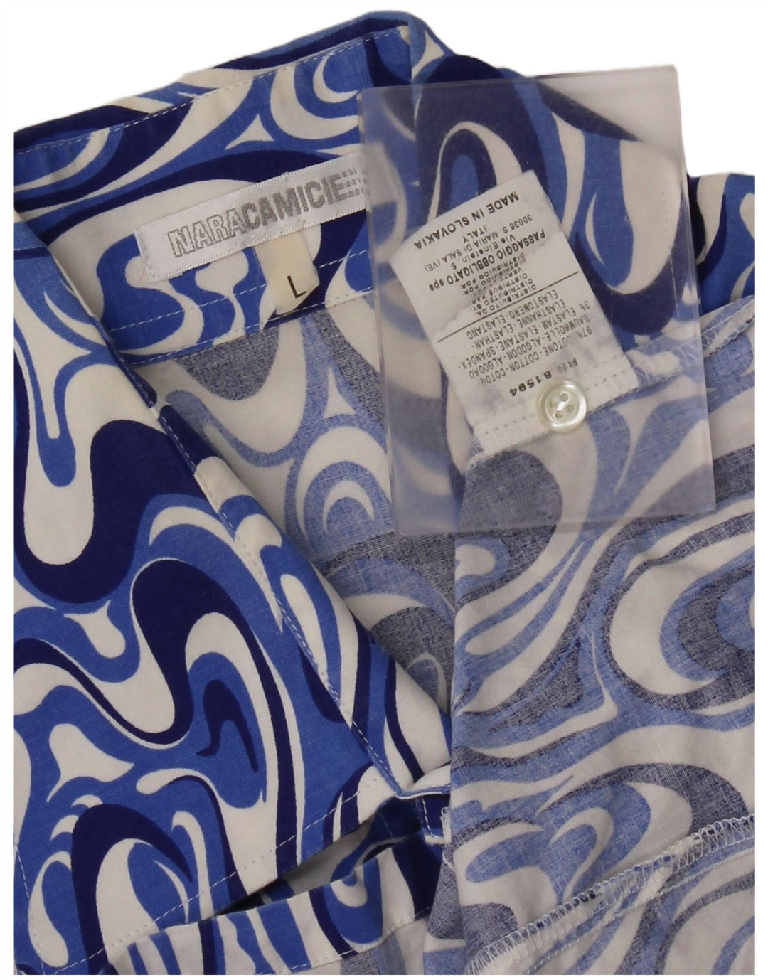 Naracamicee Mens Short Sleeve Shirt Large Blue Geometric Cotton