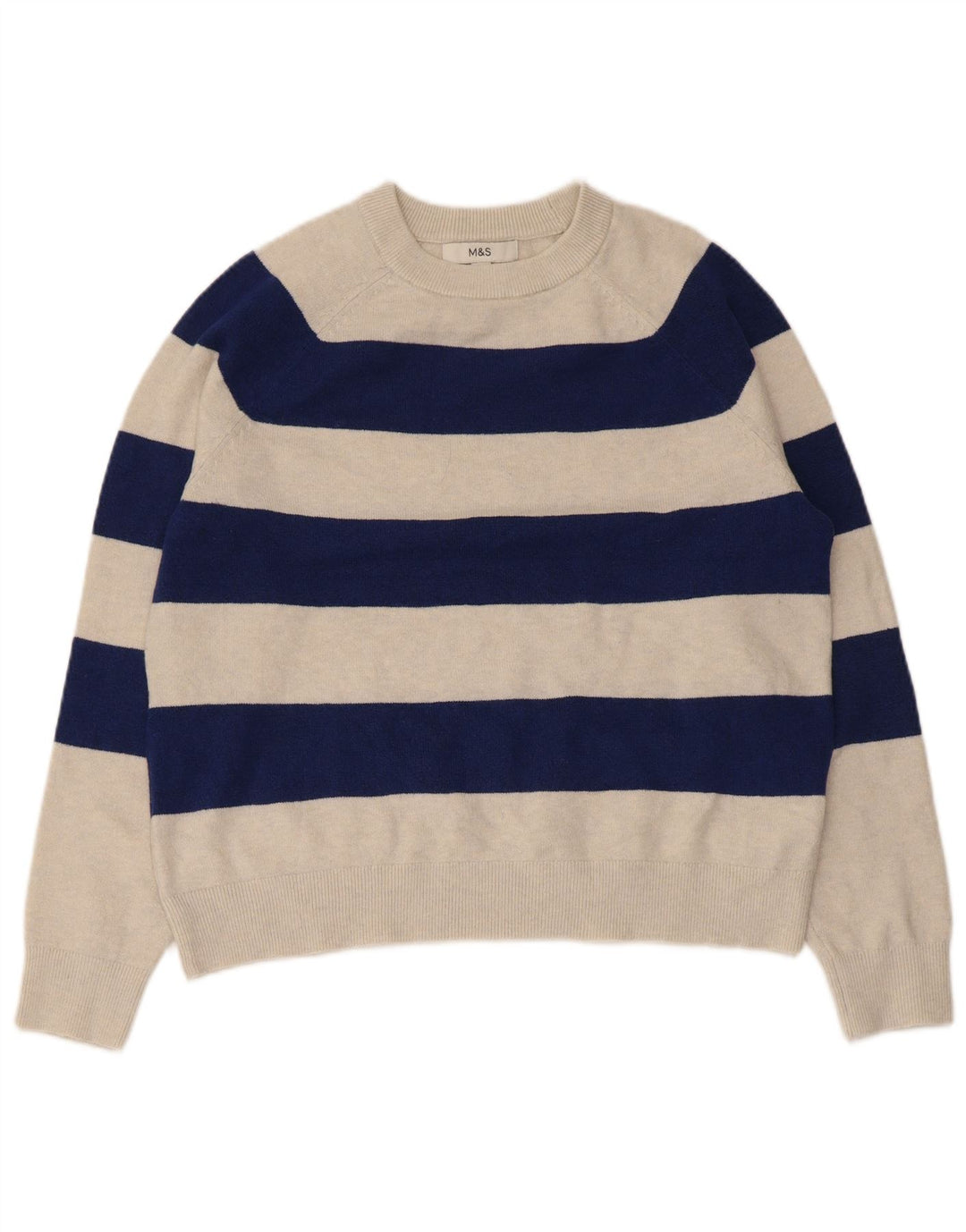 Marks & Spencer Womens Crew Neck Jumper Sweater UK 14 Medium Beige Striped