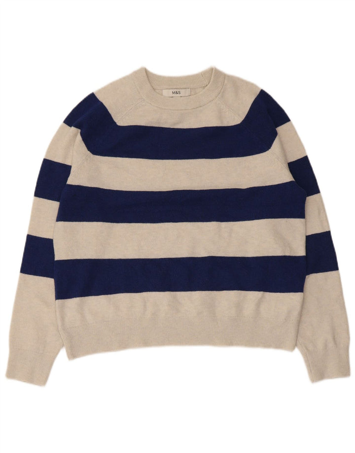 Marks & Spencer Womens Crew Neck Jumper Sweater UK 14 Medium Beige Striped