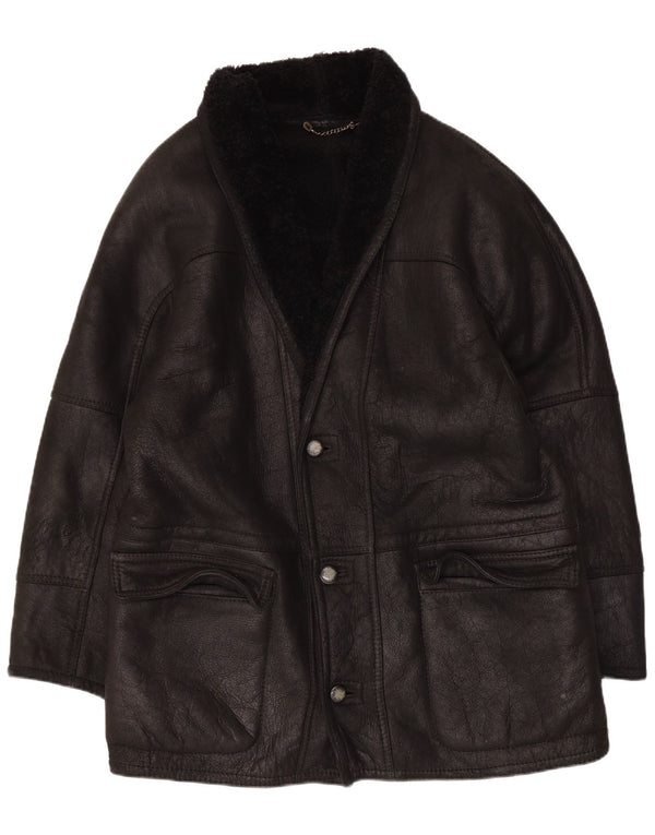 Vintage Mens Shearling Jacket IT 50 Large Black Leather