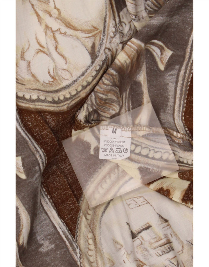 Vintage Womens Abstract Pattern Long Sleeve Bodysuit UK 14 Medium Brown
