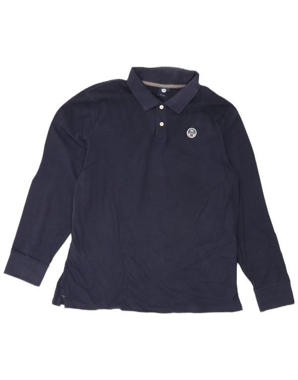 North Sails Mens Long Sleeve Polo Shirt 2XL Navy Blue Cotton