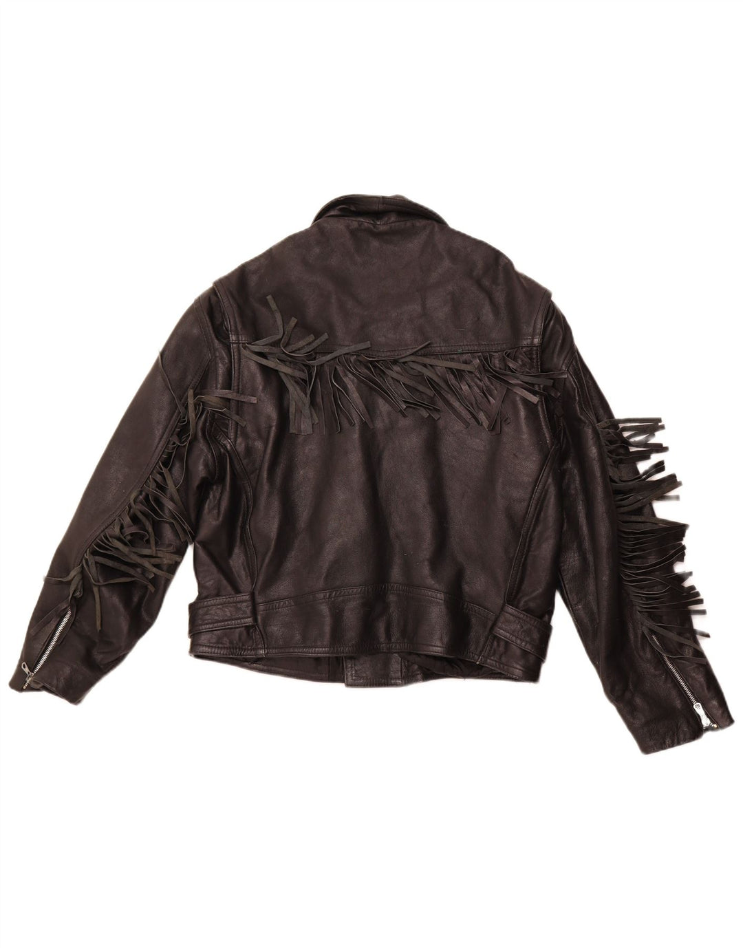 VINTAGE Womens Leather Biker Jacket UK 14 Medium Black Leather