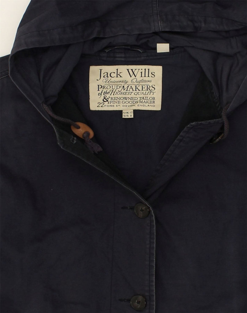 JACK WILLS Womens Oversized Hooded Overcoat UK 12 Medium Navy Blue Cotton | Vintage Jack Wills | Thrift | Second-Hand Jack Wills | Used Clothing | Messina Hembry 