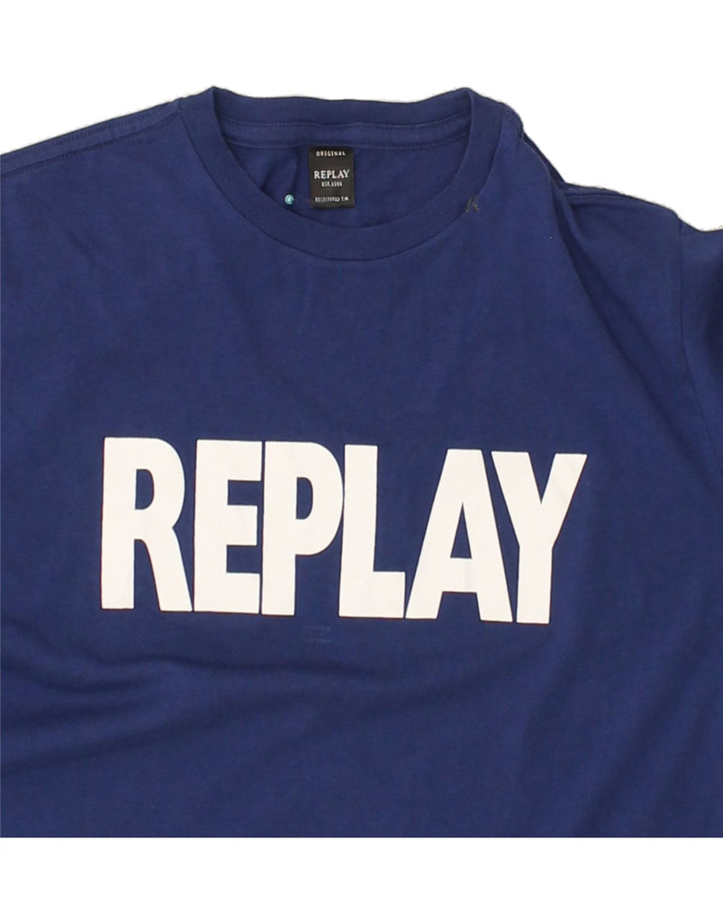 REPLAY Boys Graphic T-Shirt Top 15-16 Years Navy Blue Cotton | Vintage Replay | Thrift | Second-Hand Replay | Used Clothing | Messina Hembry 