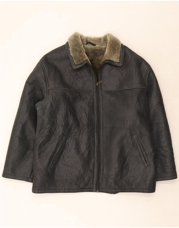 Ultsch Mens Shearling Jacket UK 42 XL Black