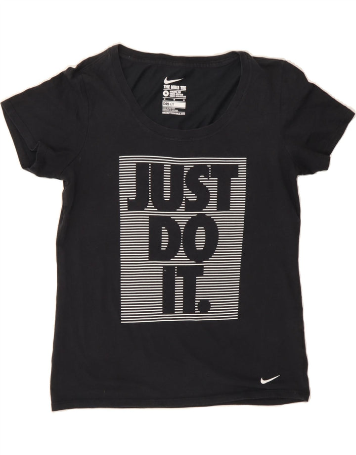 NIKE Womens Athletic Cut Graphic T-Shirt Top UK 14 Medium Black Vintage Nike and Second-Hand Nike from Messina Hembry 