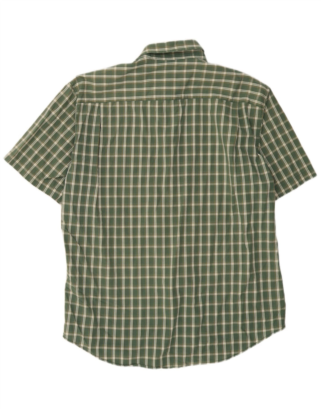 DOCKERS Mens Stain Defender Short Sleeve Shirt Large Green Check Cotton