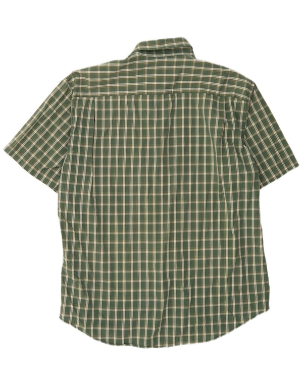 DOCKERS Mens Stain Defender Short Sleeve Shirt Large Green Check Cotton