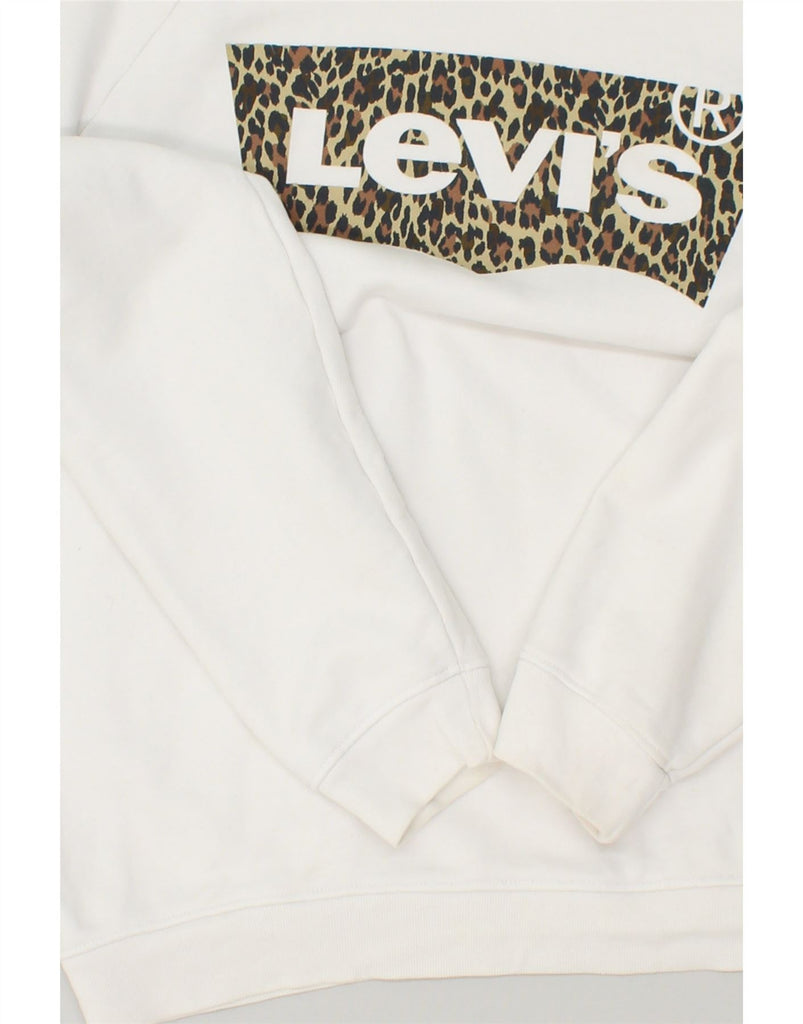 LEVI'S Womens Graphic Sweatshirt Jumper UK 10 Small White Cotton | Vintage Levi's | Thrift | Second-Hand Levi's | Used Clothing | Messina Hembry 