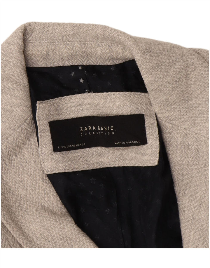 Zara Womens 1 Button Blazer Jacket UK 6 XS Grey Herringbone