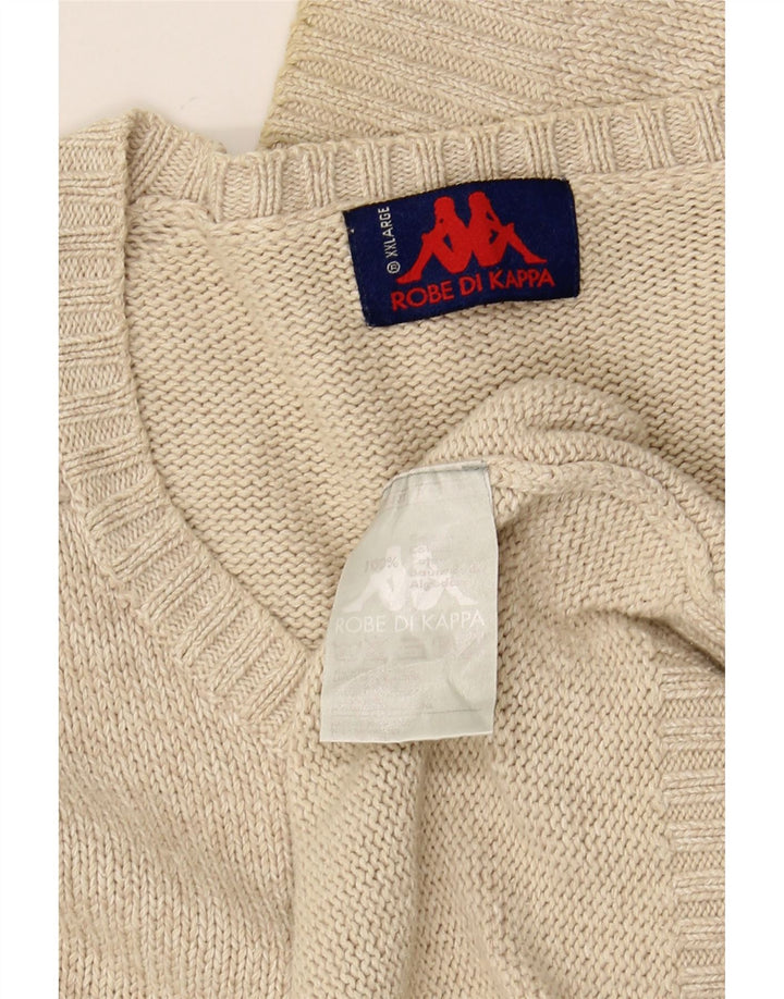 KAPPA Mens V-Neck Jumper Sweater 2XL Beige Cotton