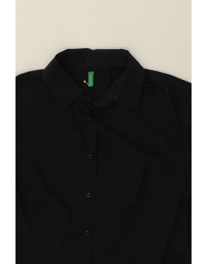 BENETTON Womens Shirt UK 14 Large Black Cotton | Vintage Benetton | Thrift | Second-Hand Benetton | Used Clothing | Messina Hembry 