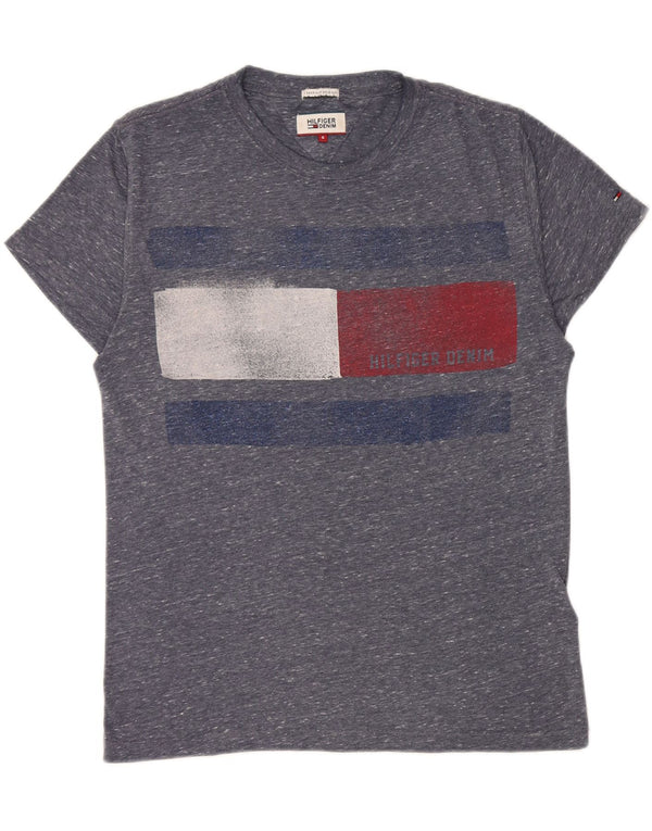 TOMMY HILFIGER Mens Graphic T-Shirt Top Small Blue Colourblock