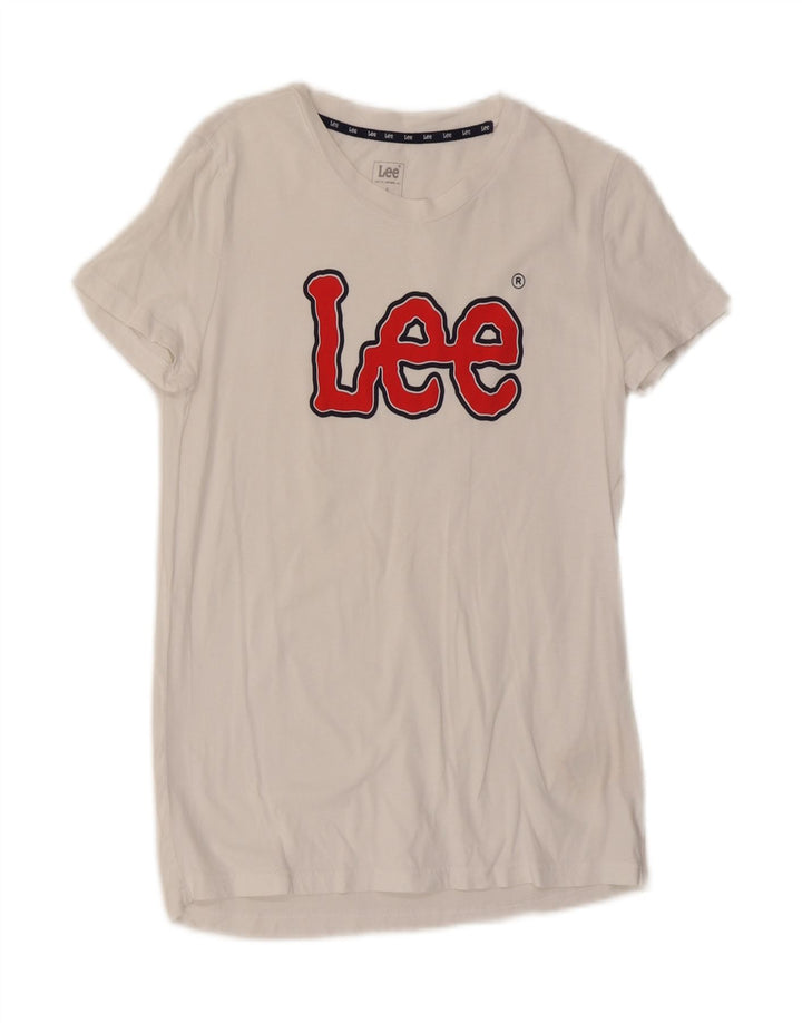 LEE Womens Graphic T-Shirt Top UK 10 Small White Cotton Vintage Lee and Second-Hand Lee from Messina Hembry 