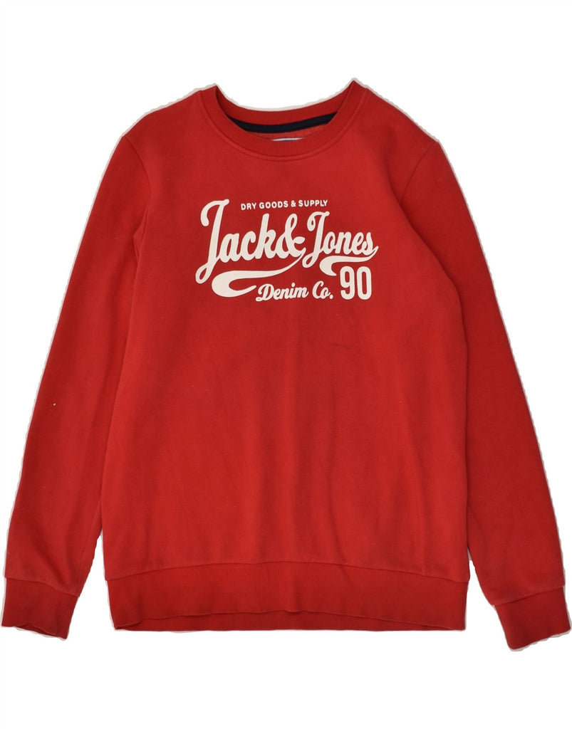 JACK & JONES Boys Graphic Sweatshirt Jumper 13-14 Years Red Cotton | Vintage Jack & Jones | Thrift | Second-Hand Jack & Jones | Used Clothing | Messina Hembry 