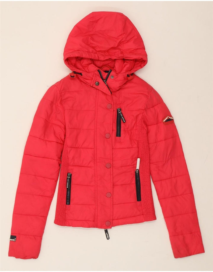 SUPERDRY Womens Hooded Padded Jacket UK 2 2XS Pink Nylon