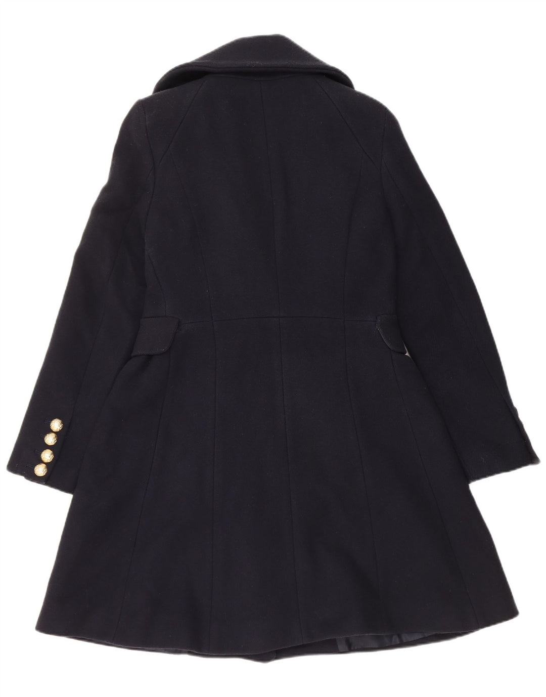 Zara Womens Double Breasted Coat UK 14 Large Navy Blue Wool