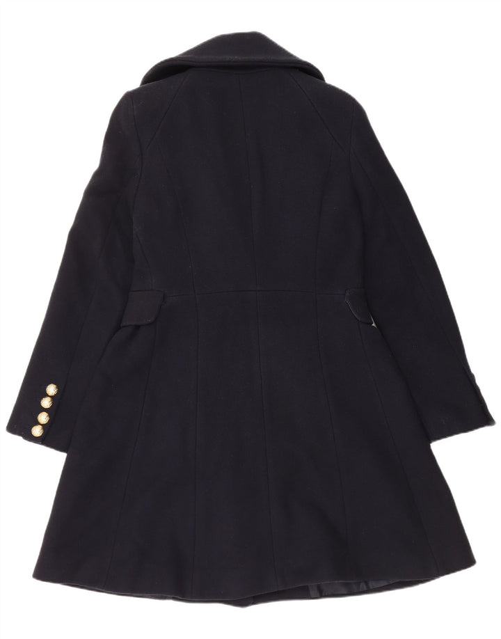 Zara Womens Double Breasted Coat UK 14 Large Navy Blue Wool