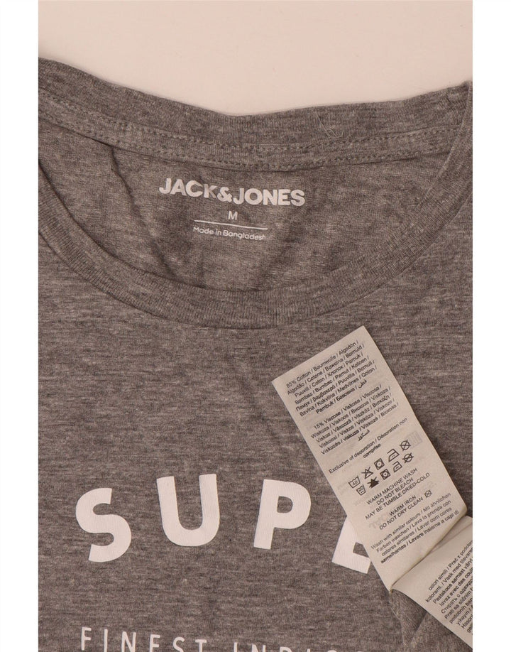 JACK & JONES Mens Graphic T-Shirt Top Medium Grey Cotton