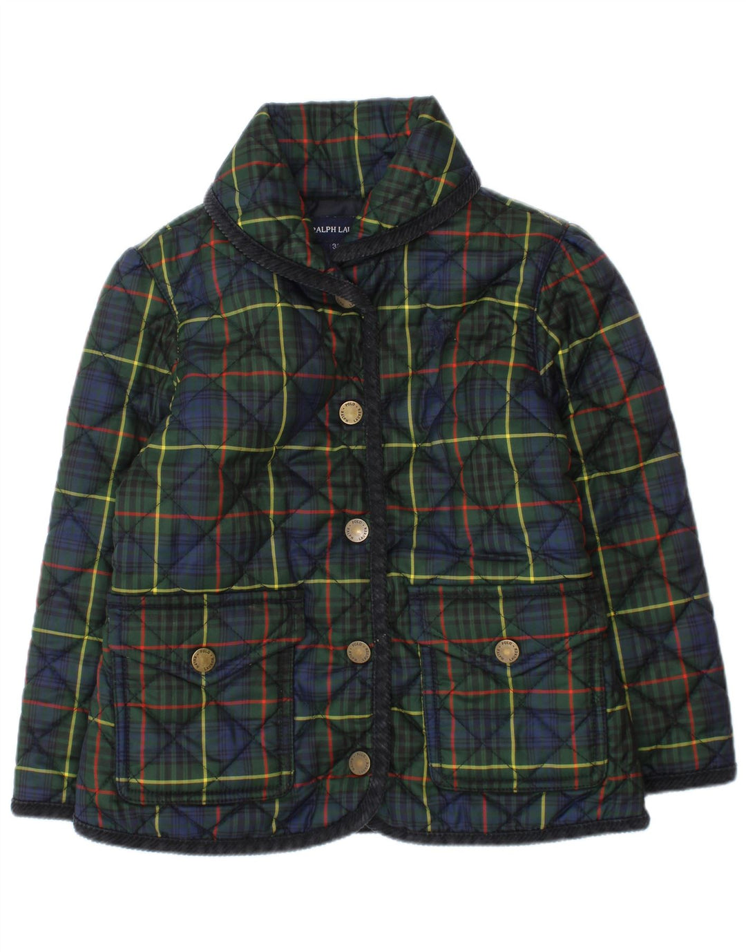 Ralph Lauren Girls Quilted Jacket 2-3 Years Green Check Polyester