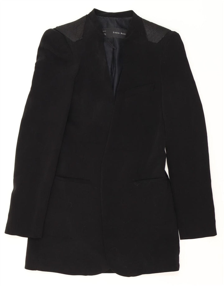 ZARA Womens Longline Open Blazer Jacket UK 10 Small Black Acetate