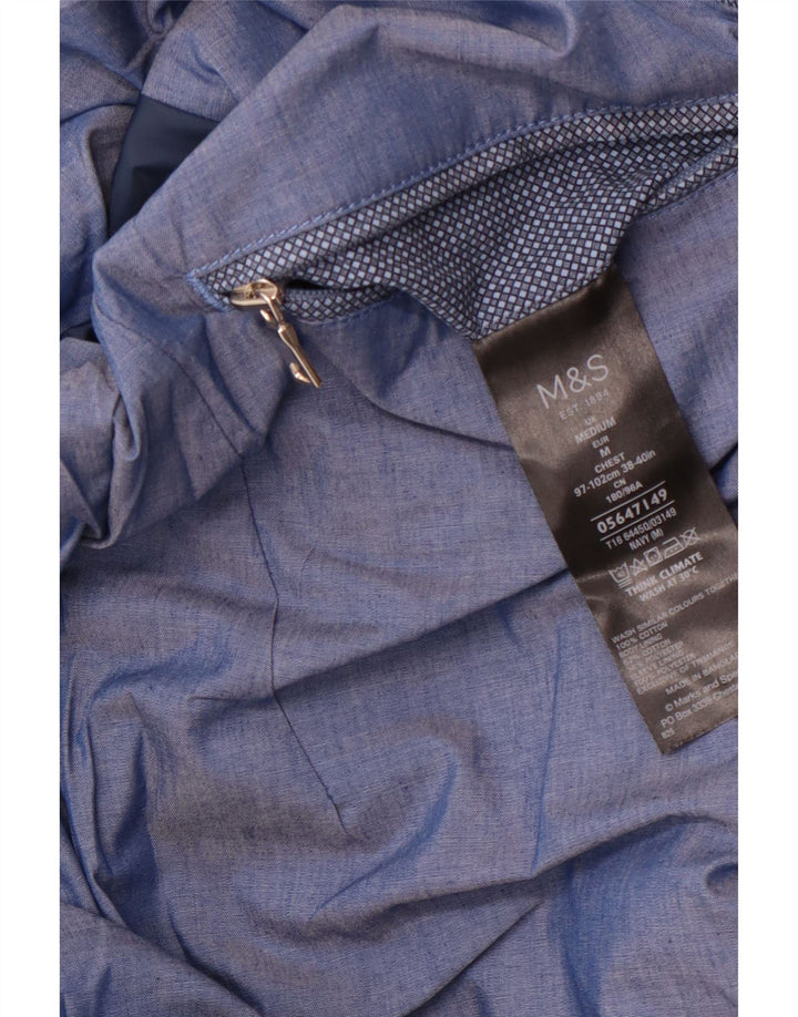 MARKS & SPENCER Mens Bomber Jacket UK 38 Medium Blue Spotted Cotton