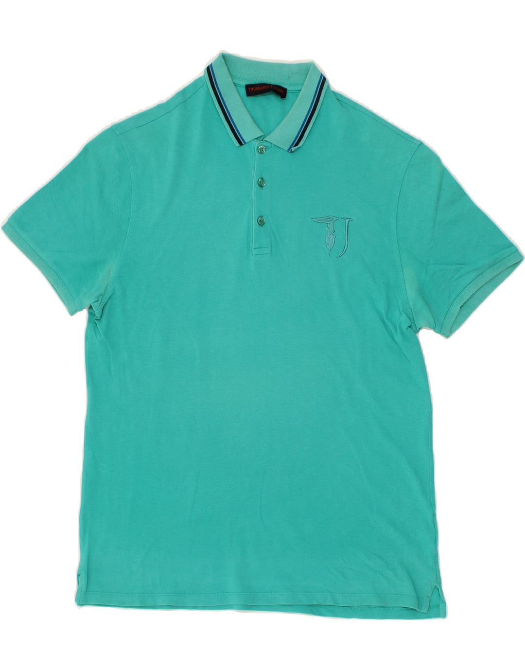 TRUSSARDI JEANS Mens Polo Shirt Small Turquoise Cotton Vintage Trussardi Jeans and Second-Hand Trussardi Jeans from Messina Hembry 