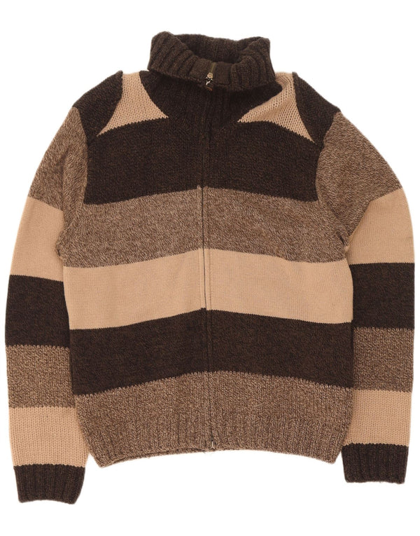 Timberland Mens Cardigan Sweater Large Brown Colourblock Lambswool