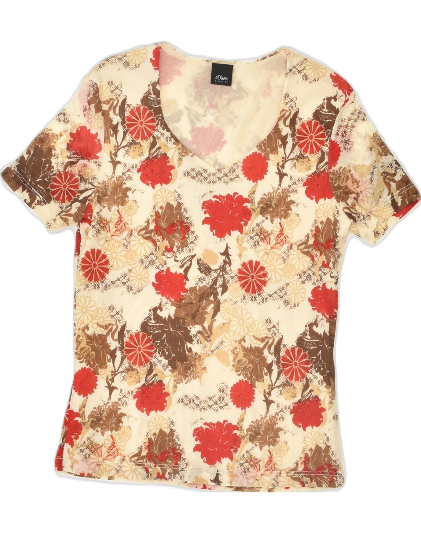 Second-Hand Womens Polyamide 10 Online Thrift Clothing S.OLIVER & | Beige Shop Small Vintage Top T-Shirt | UK Floral