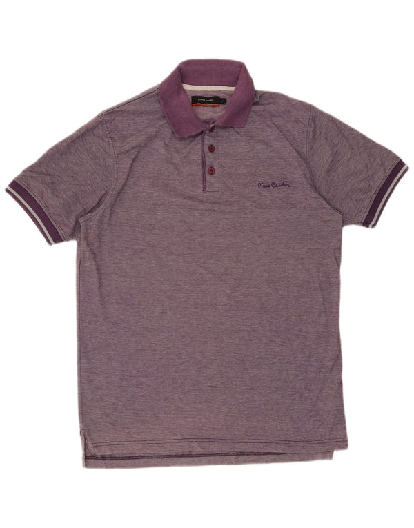 Pierre Cardin Mens Polo Shirt Large Purple Pinstripe Cotton