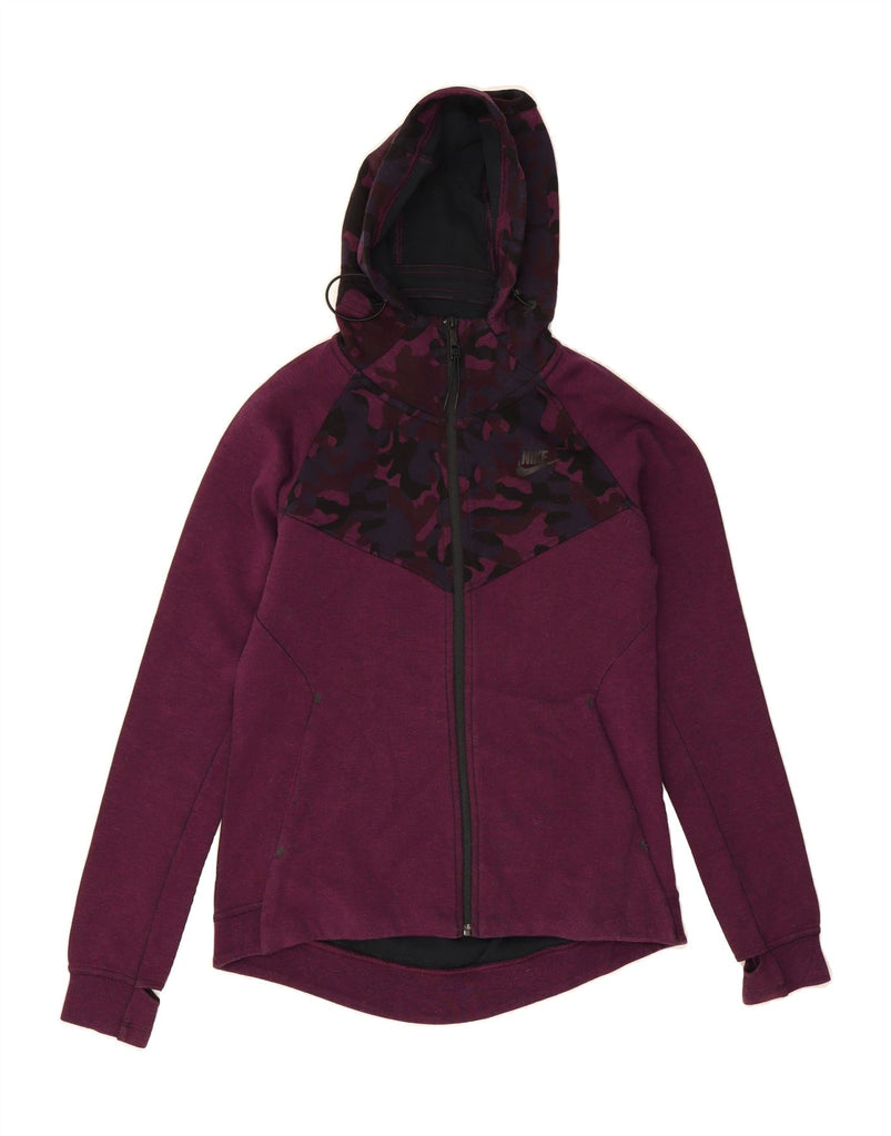NIKE Womens Zip Hoodie Sweater UK 14 Medium Purple Camouflage Cotton Vintage Nike and Second-Hand Nike from Messina Hembry 