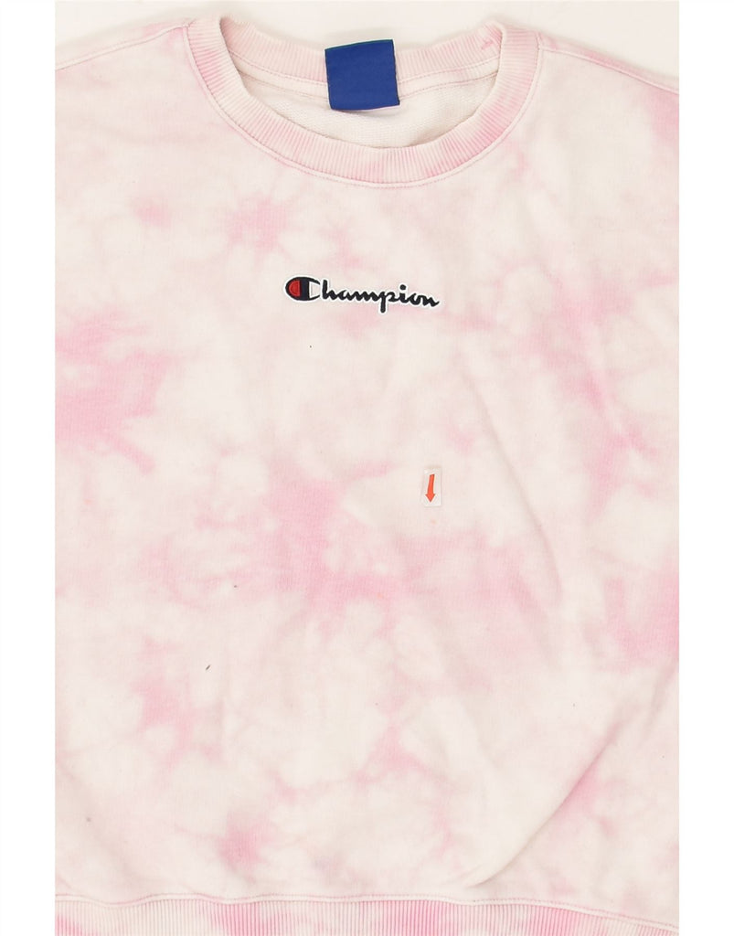 CHAMPION Girls Graphic Sweatshirt Jumper 13-14 Years XL  Pink Tie Dye | Vintage Champion | Thrift | Second-Hand Champion | Used Clothing | Messina Hembry 