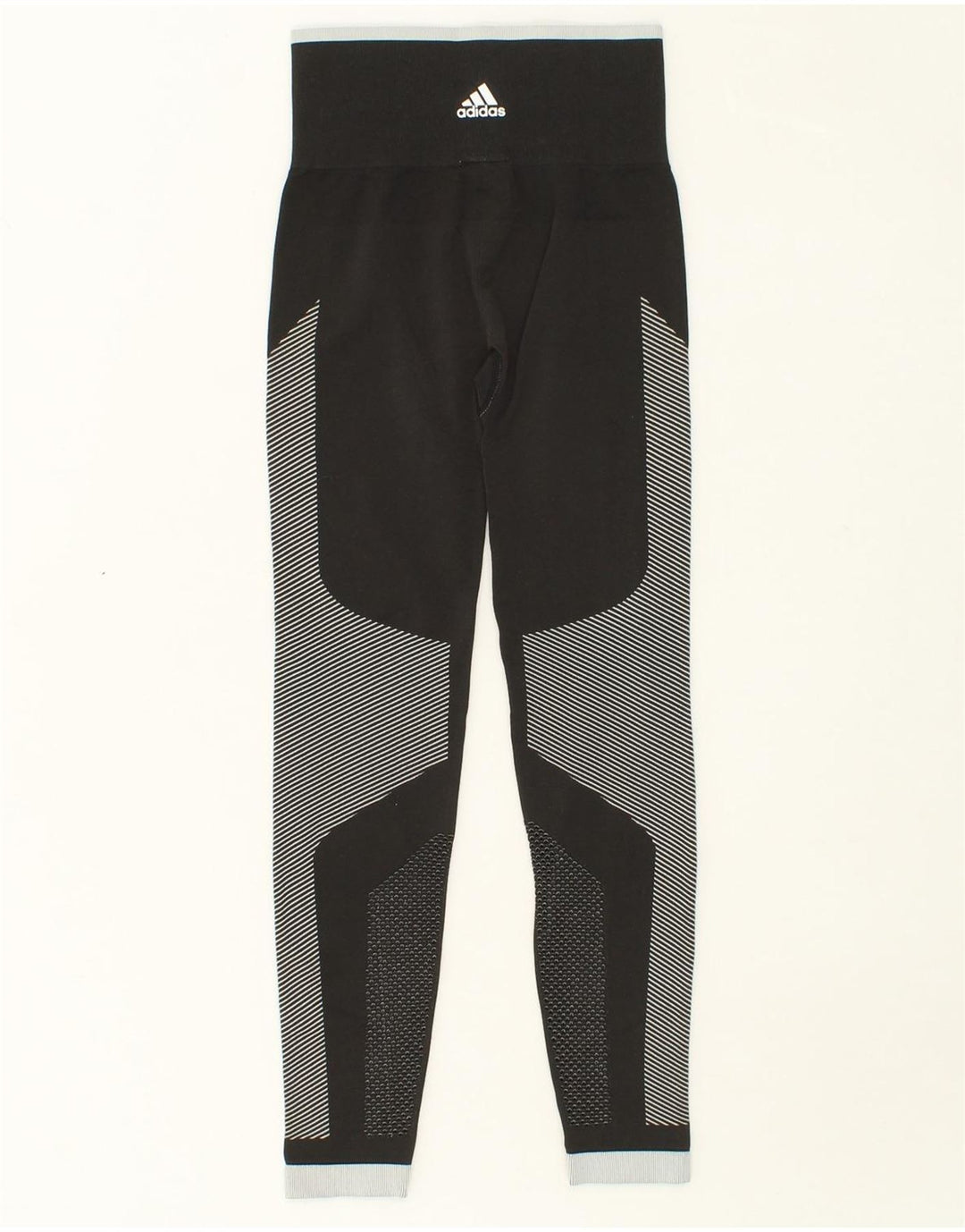ADIDAS Womens Leggings UK 4/6 XS  Black Pinstripe Polyester Vintage Adidas and Second-Hand Adidas from Messina Hembry 