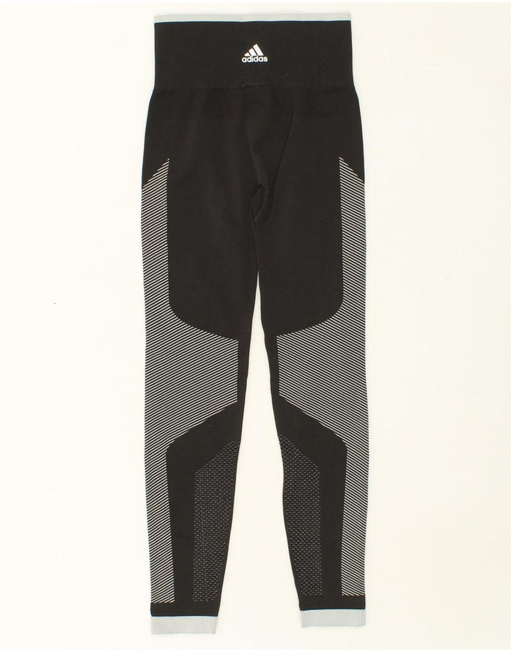 ADIDAS Womens Leggings UK 4/6 XS  Black Pinstripe Polyester Vintage Adidas and Second-Hand Adidas from Messina Hembry 