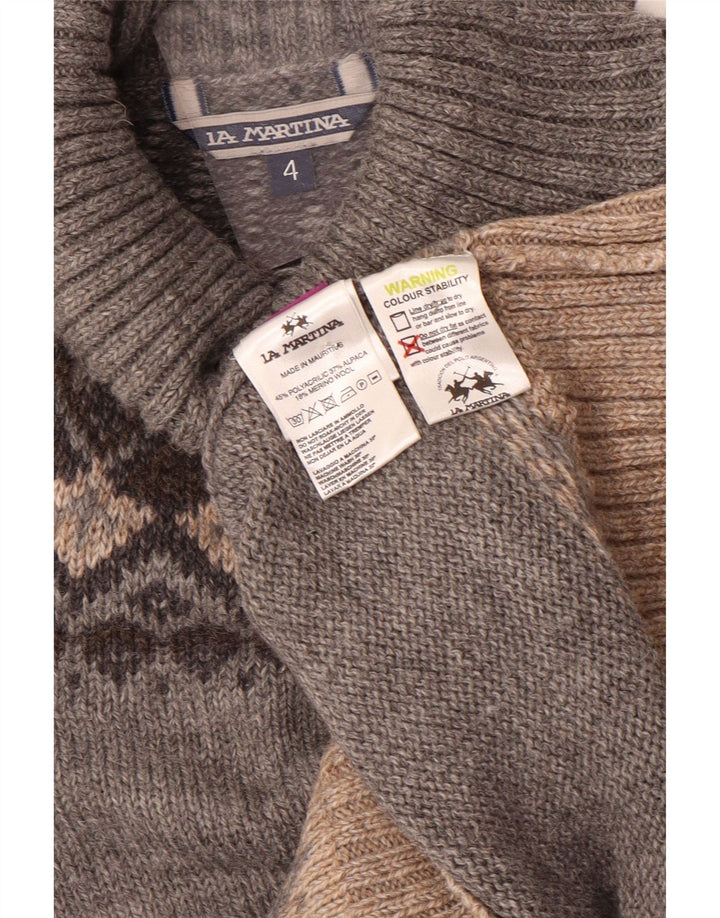 La Martina Womens Roll Neck Jumper Sweater Size 4 Small Grey Fair Isle