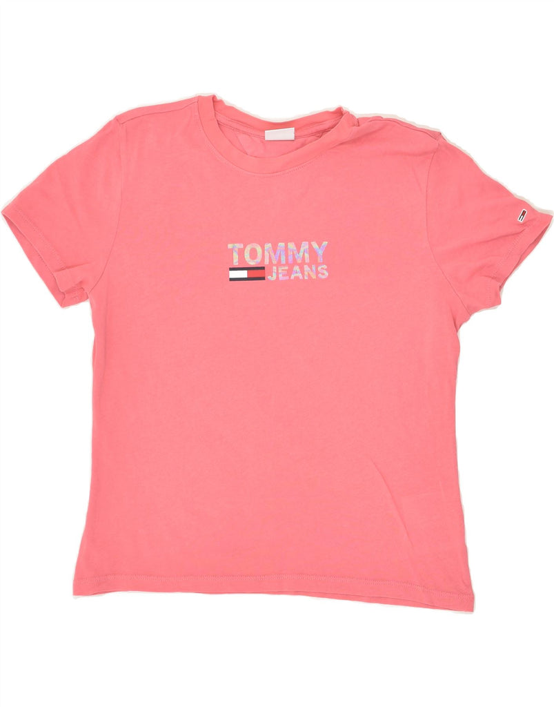 TOMMY HILFIGER Womens Graphic T-Shirt Top UK 10 Small Pink Cotton | Vintage Tommy Hilfiger | Thrift | Second-Hand Tommy Hilfiger | Used Clothing | Messina Hembry 