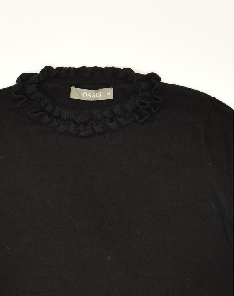 OASIS Womens Ruffle Front Crew Neck Jumper Sweater UK 6 XS Black Cotton | Vintage Oasis | Thrift | Second-Hand Oasis | Used Clothing | Messina Hembry 