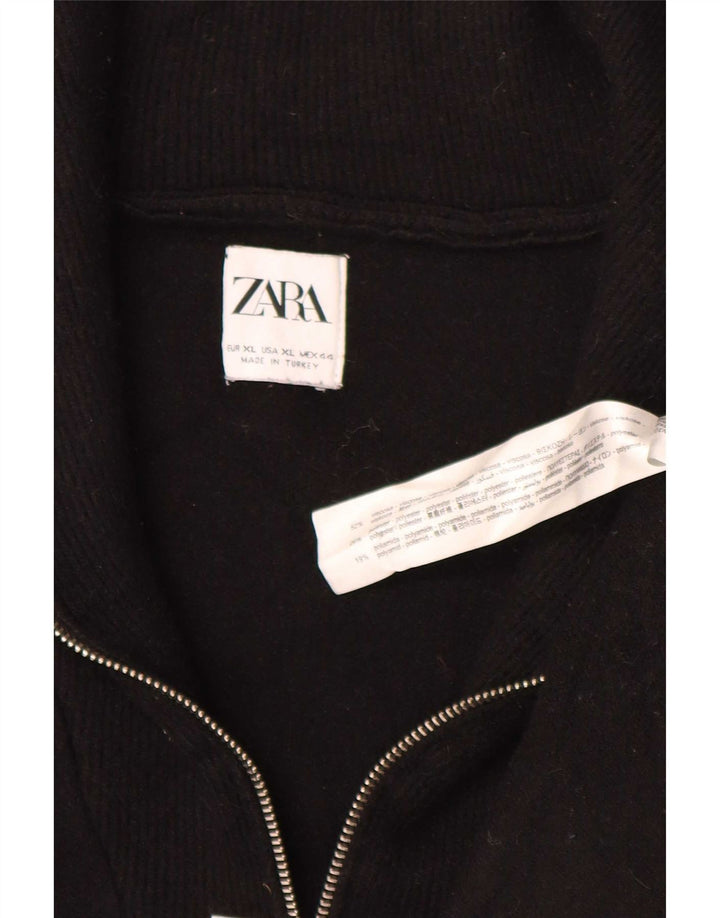 Zara Mens Zip Neck Jumper Sweater XL Black Viscose