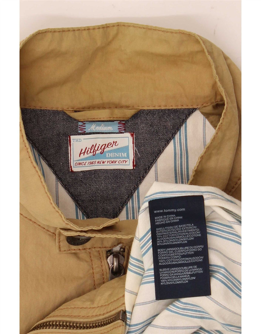 Tommy Hilfiger Mens Bomber Jacket UK 38 Medium Beige Cotton
