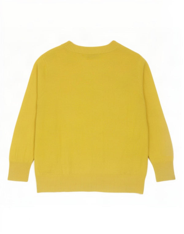 Oasis Womens Crop 3/4 Sleeve Cardigan Sweater UK 12 Medium Yellow Cotton